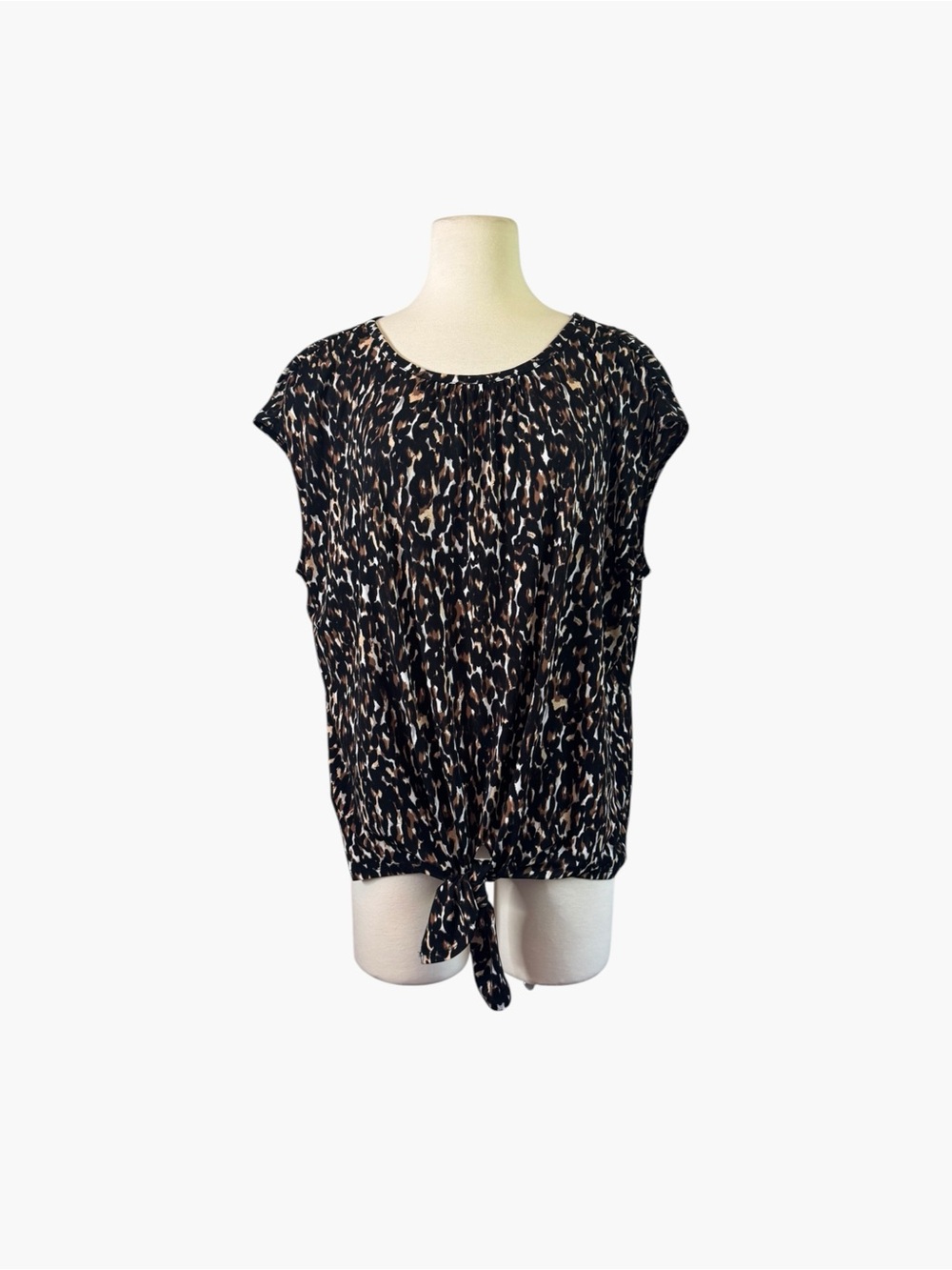 Rafaella Black & Brown Printed Tie-Front Top